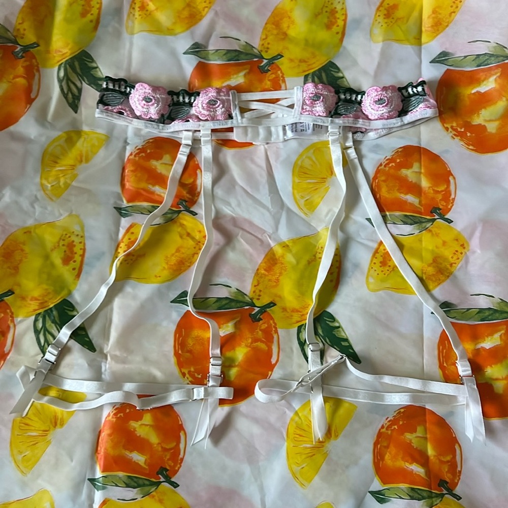 COTTAGECORE women’s embroidered pink/white floral garter belt harness sz large